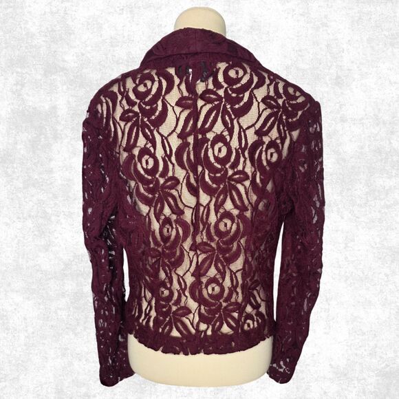 INC Burgundy Lace Blazer Jacket - Sheer Romantic Layer - Size Large - Picture 2 of 7